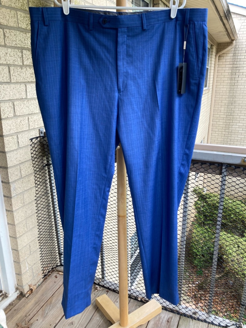 Michael Kors Wool Blend Blue Pinstripe Dress Pants Stretch Trousers Malone 44/32 - Picture 7 of 17